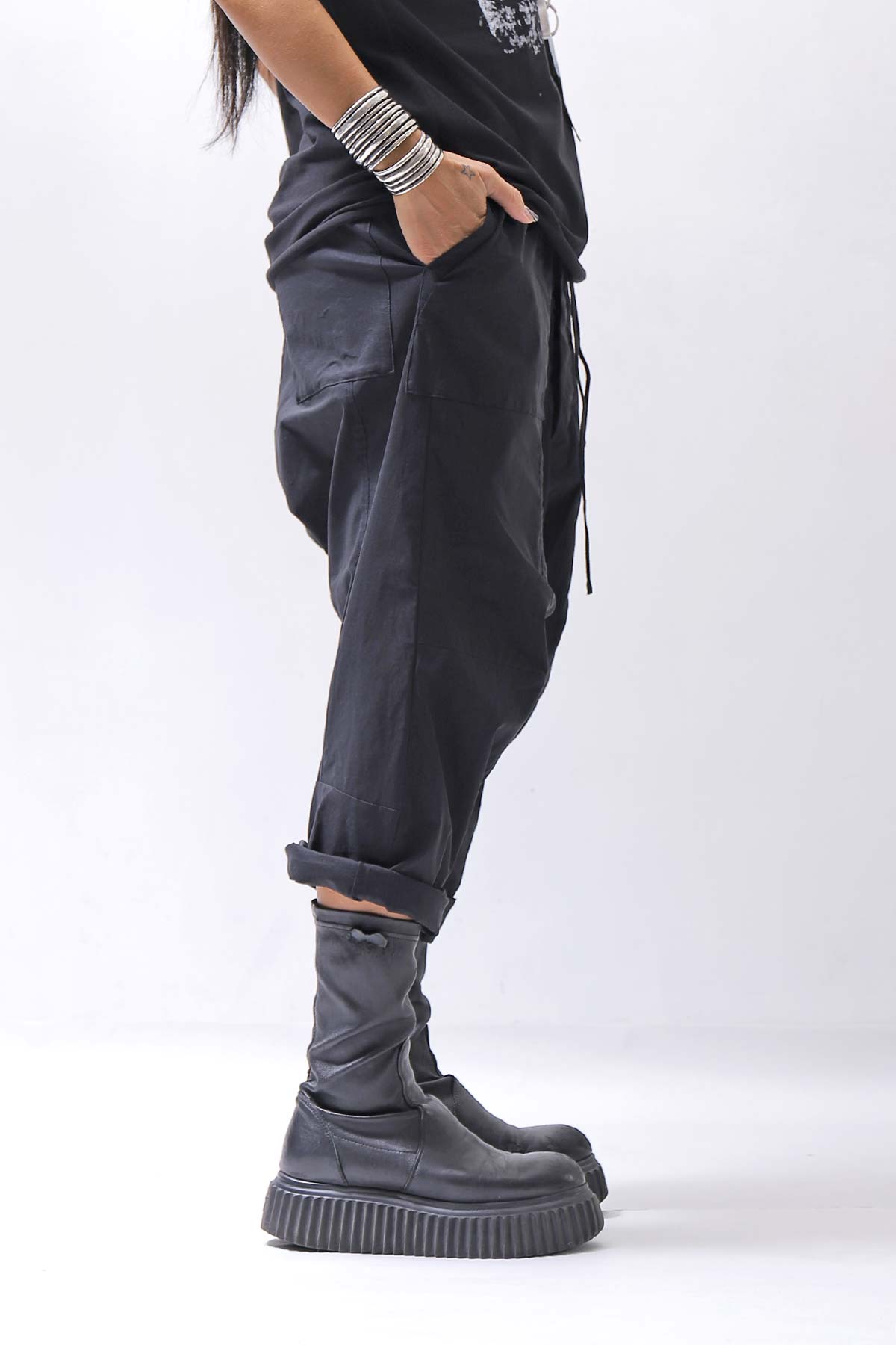【bajra】 UNISEX SARRUEL SUPER STRETCH EASY PANTS 157qp01_BLACK