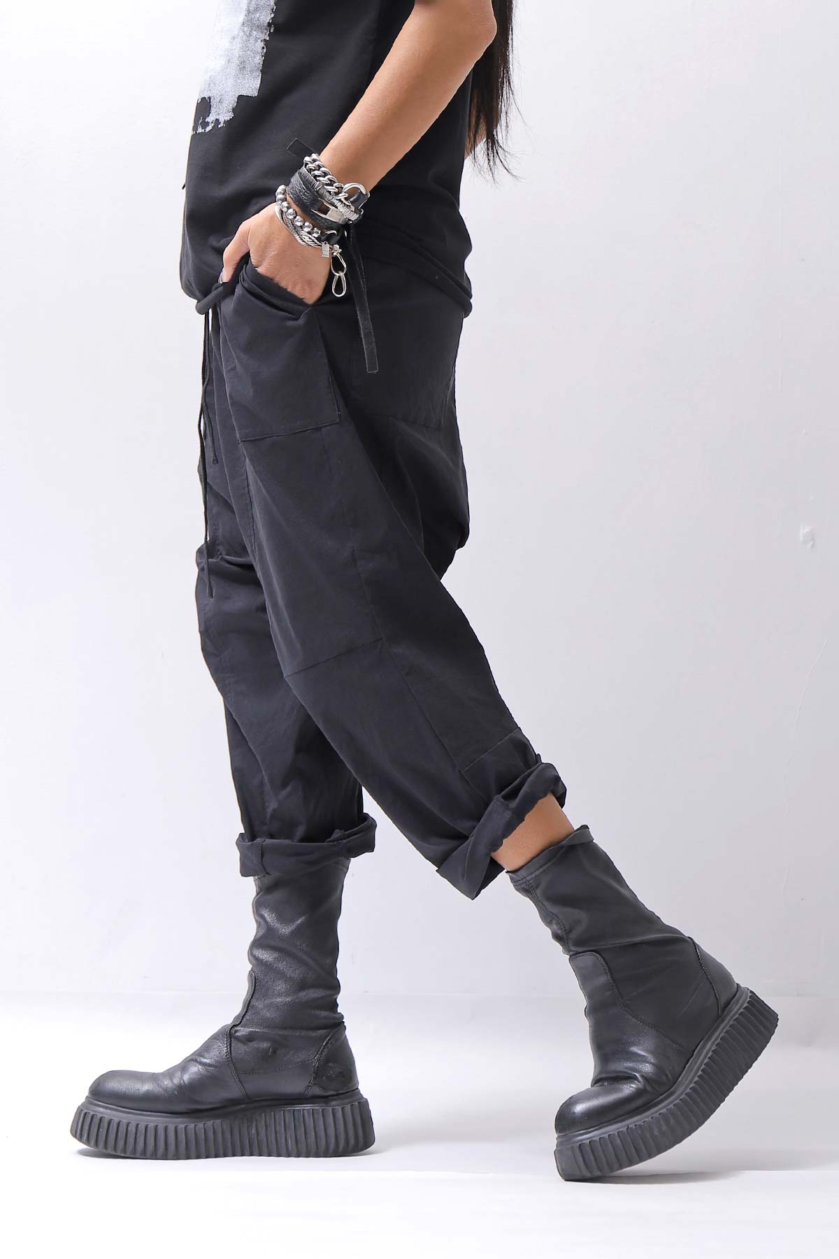 【bajra】 UNISEX SARRUEL SUPER STRETCH EASY PANTS 157qp01_BLACK