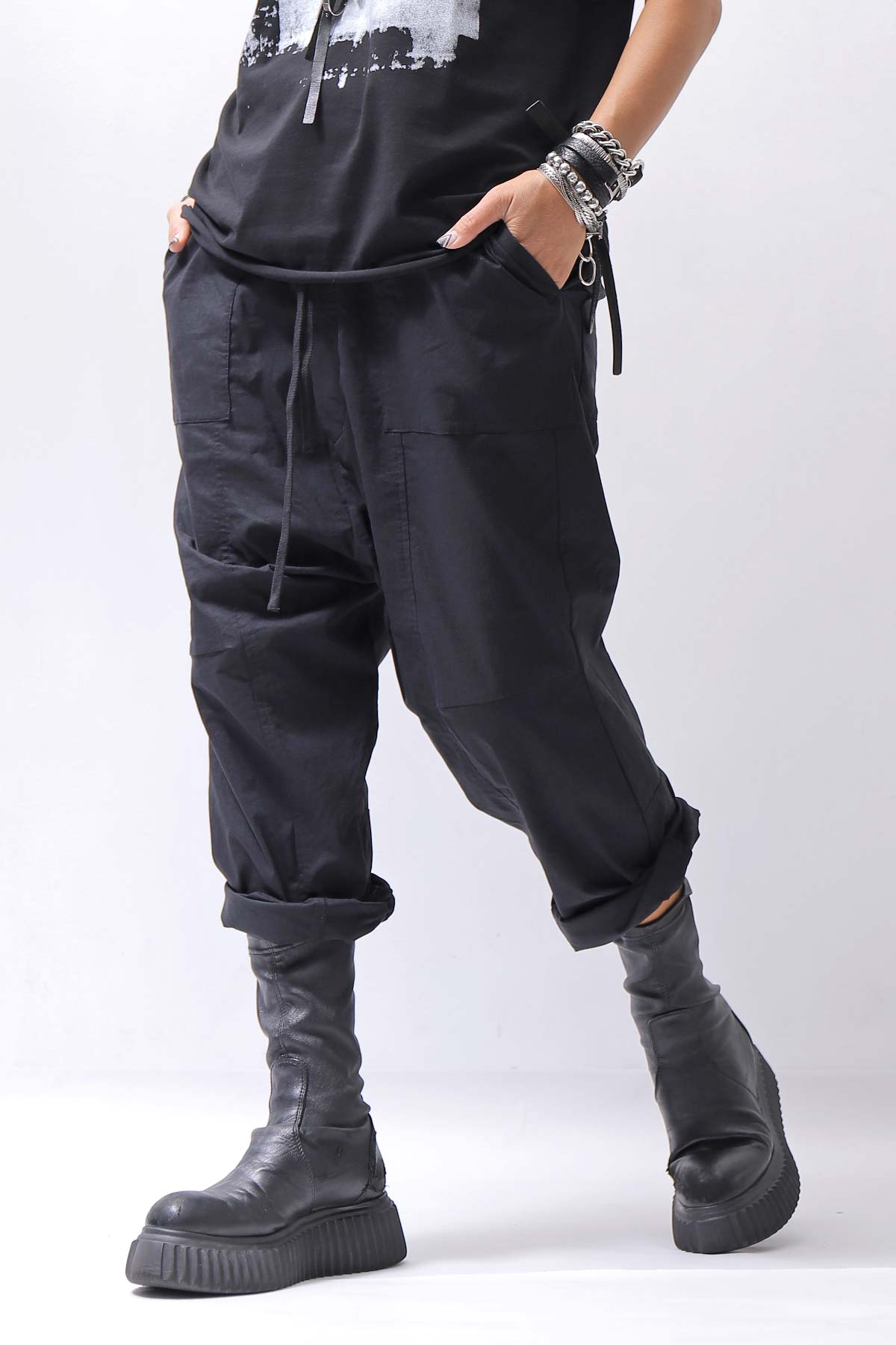【bajra】 UNISEX SARRUEL SUPER STRETCH EASY PANTS 157qp01_BLACK