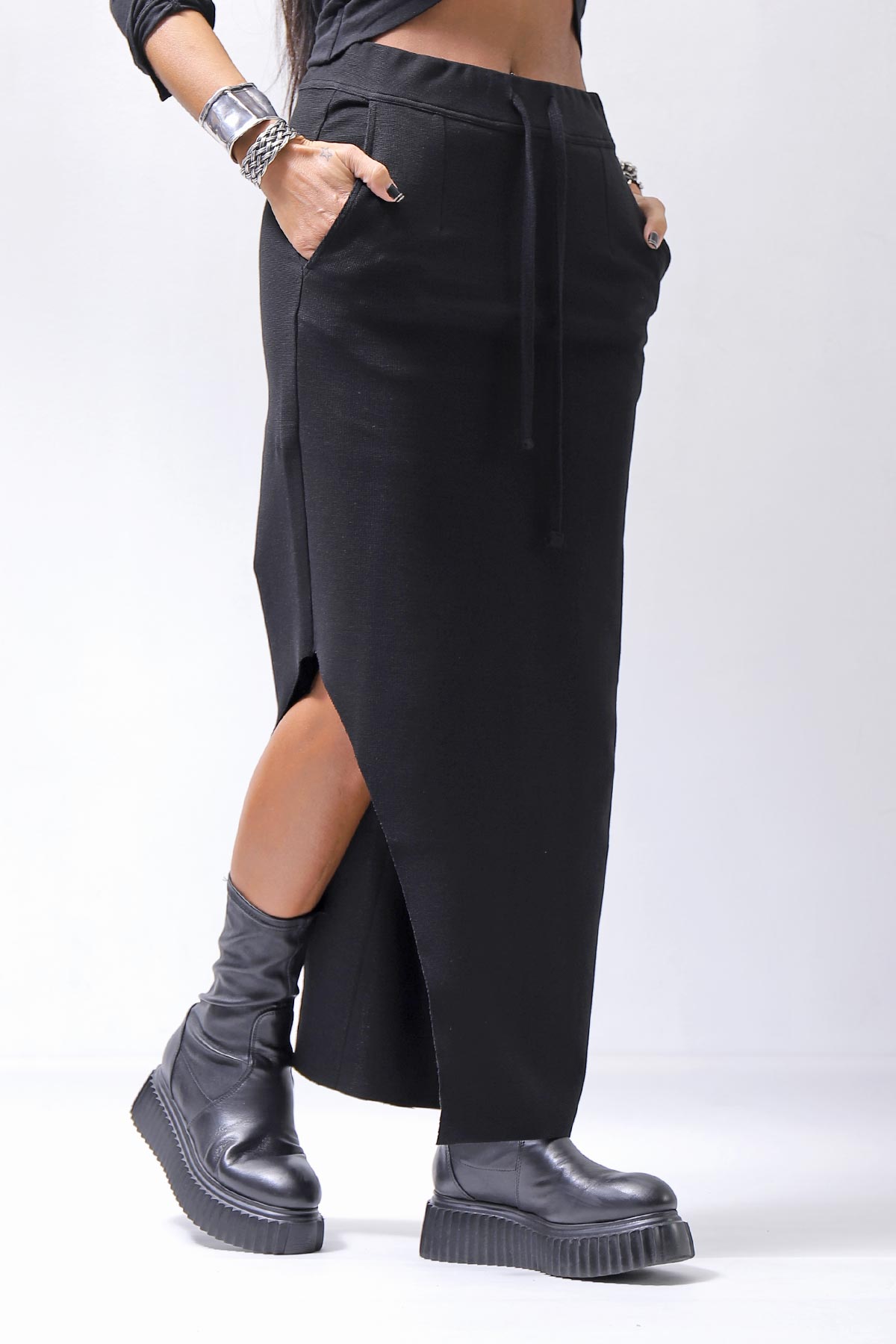 【thom/krom】 RIB COTTON SLIM FIT SKIRT WSK95_BLACK