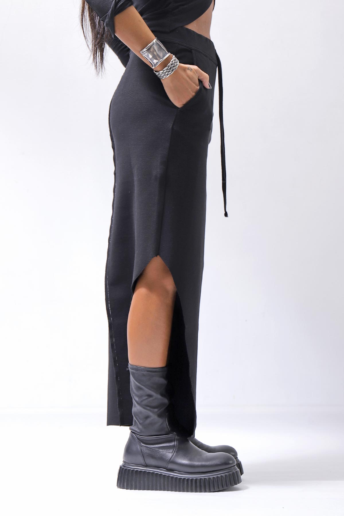 【thom/krom】 RIB COTTON SLIM FIT SKIRT WSK95_BLACK