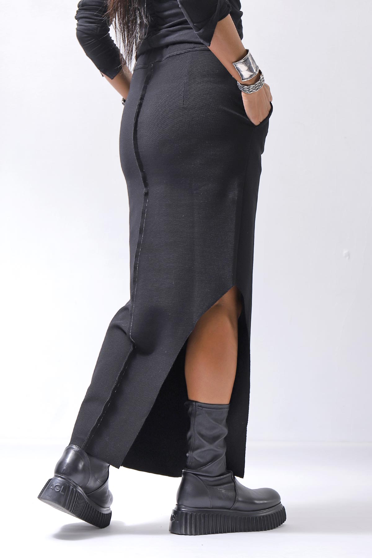 【thom/krom】 RIB COTTON SLIM FIT SKIRT WSK95_BLACK