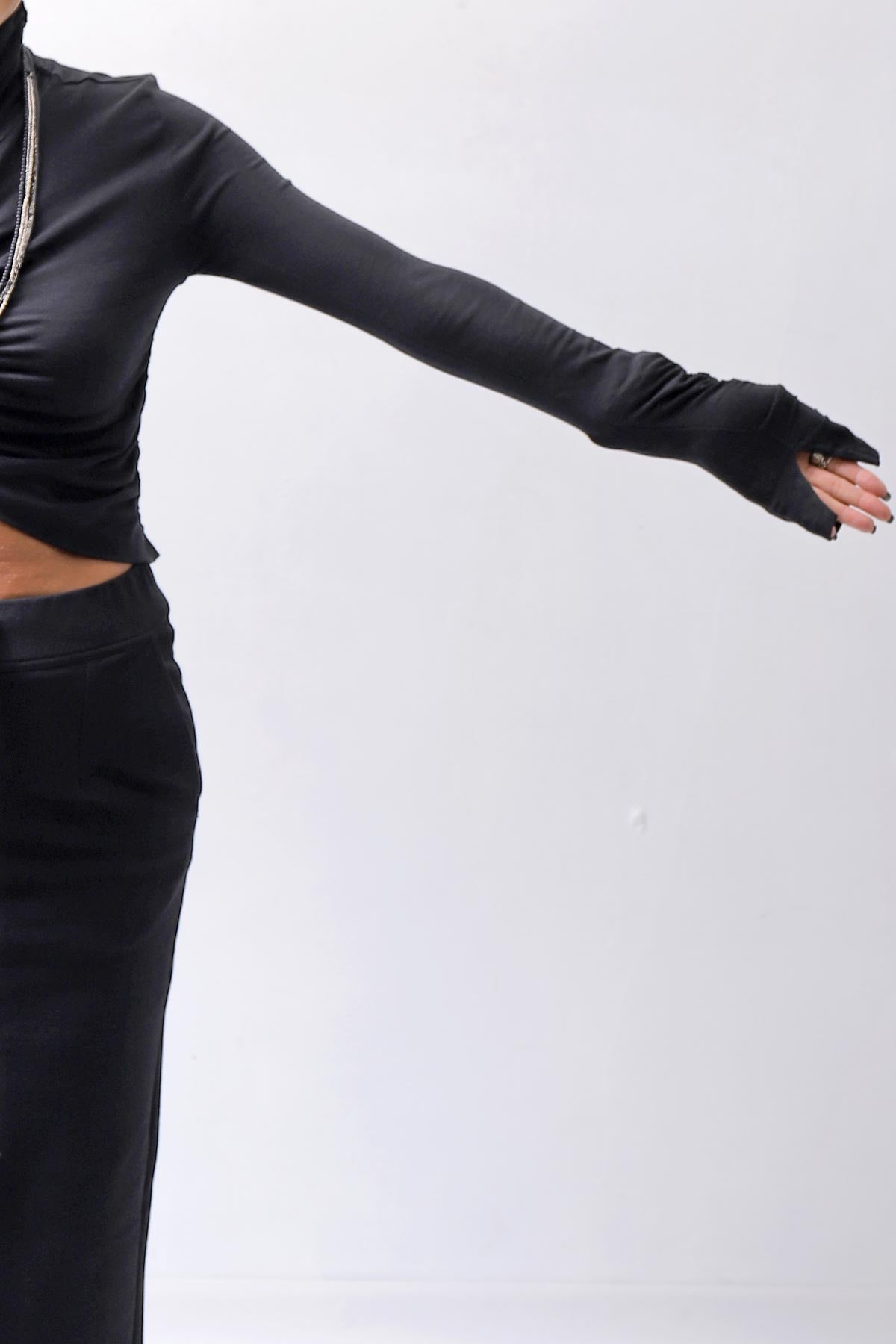 【thom/krom】COTTON MODAL GATHER SHORT TOP WTS601_BLACK