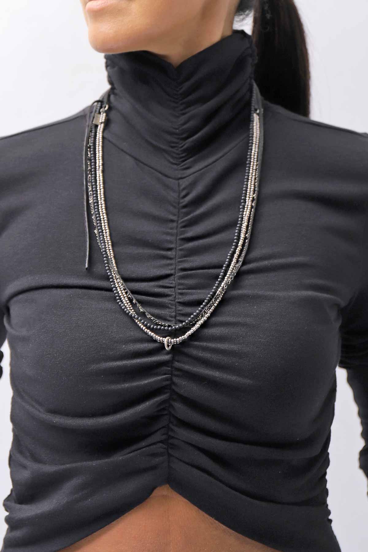 【thom/krom】COTTON MODAL GATHER SHORT TOP WTS601_BLACK