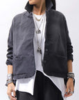 【PLÜ】 SUPER STRETCH COTTON DENIM WIDE SHORT JACKET PL17J_BLACK WASH