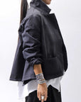 【PLÜ】 SUPER STRETCH COTTON DENIM WIDE SHORT JACKET PL17J_BLACK WASH