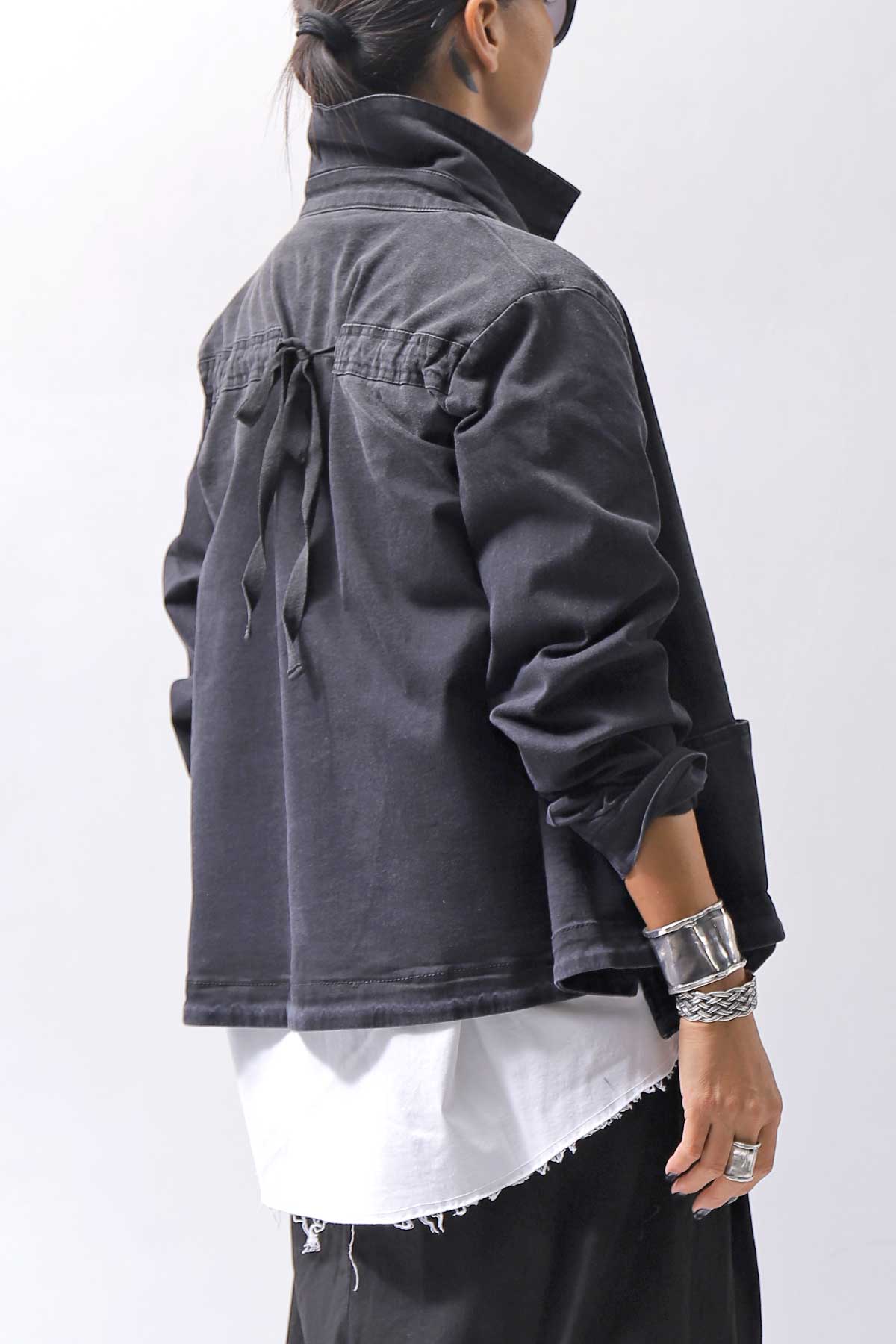 【PLÜ】 SUPER STRETCH COTTON DENIM WIDE SHORT JACKET PL17J_BLACK WASH