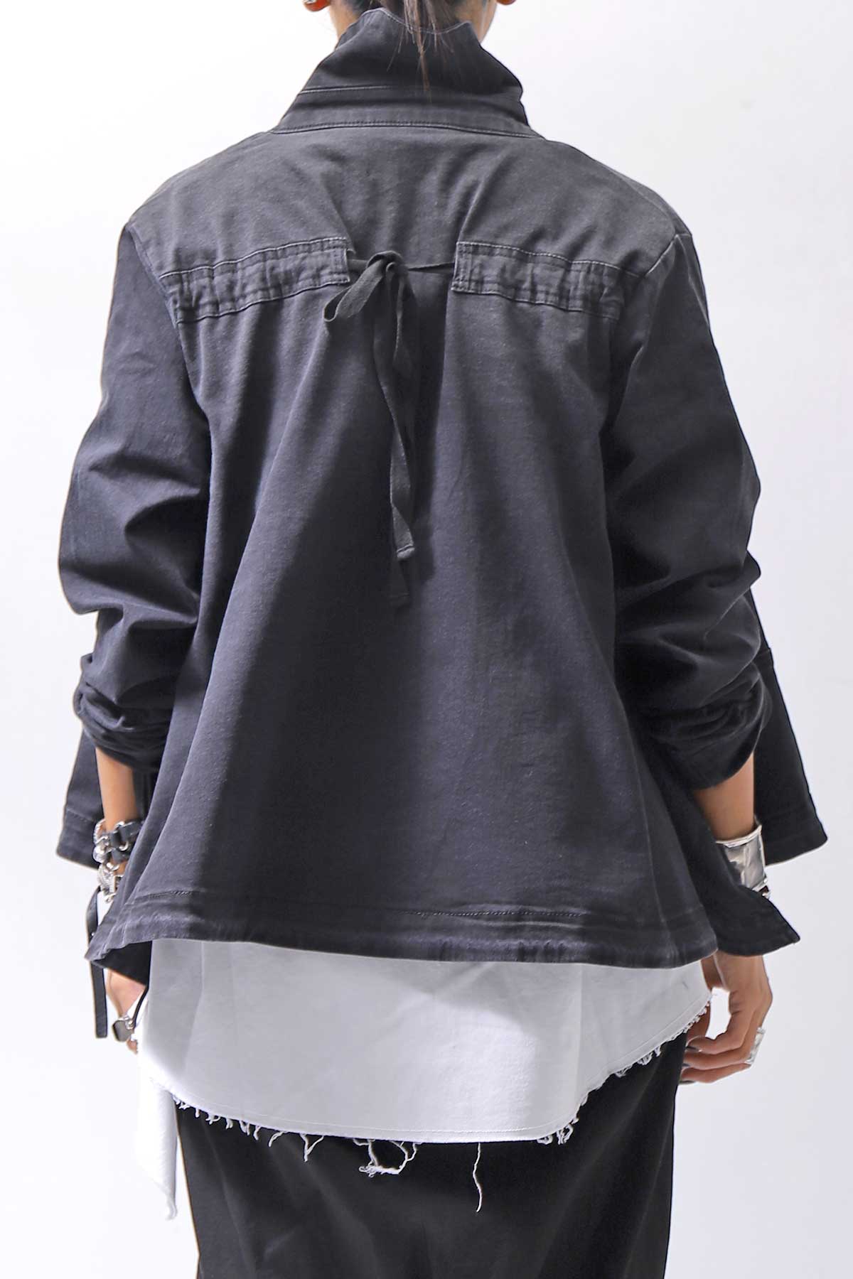 【PLÜ】 SUPER STRETCH COTTON DENIM WIDE SHORT JACKET PL17J_BLACK WASH