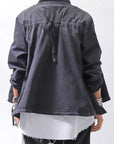 【PLÜ】 SUPER STRETCH COTTON DENIM WIDE SHORT JACKET PL17J_BLACK WASH