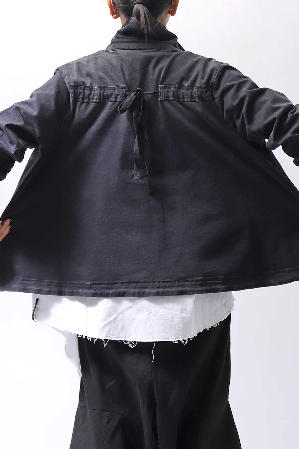 【PLÜ】 SUPER STRETCH COTTON DENIM WIDE SHORT JACKET PL17J_BLACK WASH