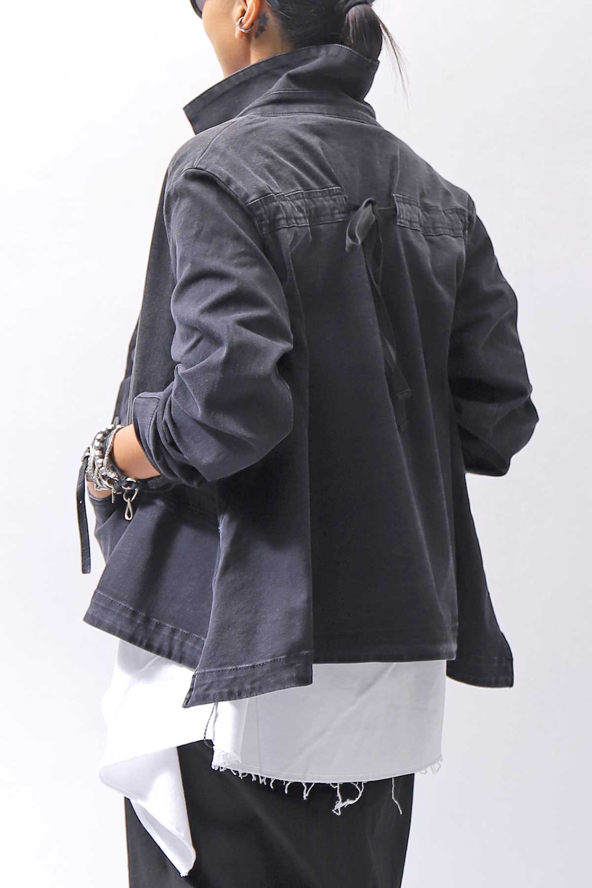 【PLÜ】 SUPER STRETCH COTTON DENIM WIDE SHORT JACKET PL17J_BLACK WASH