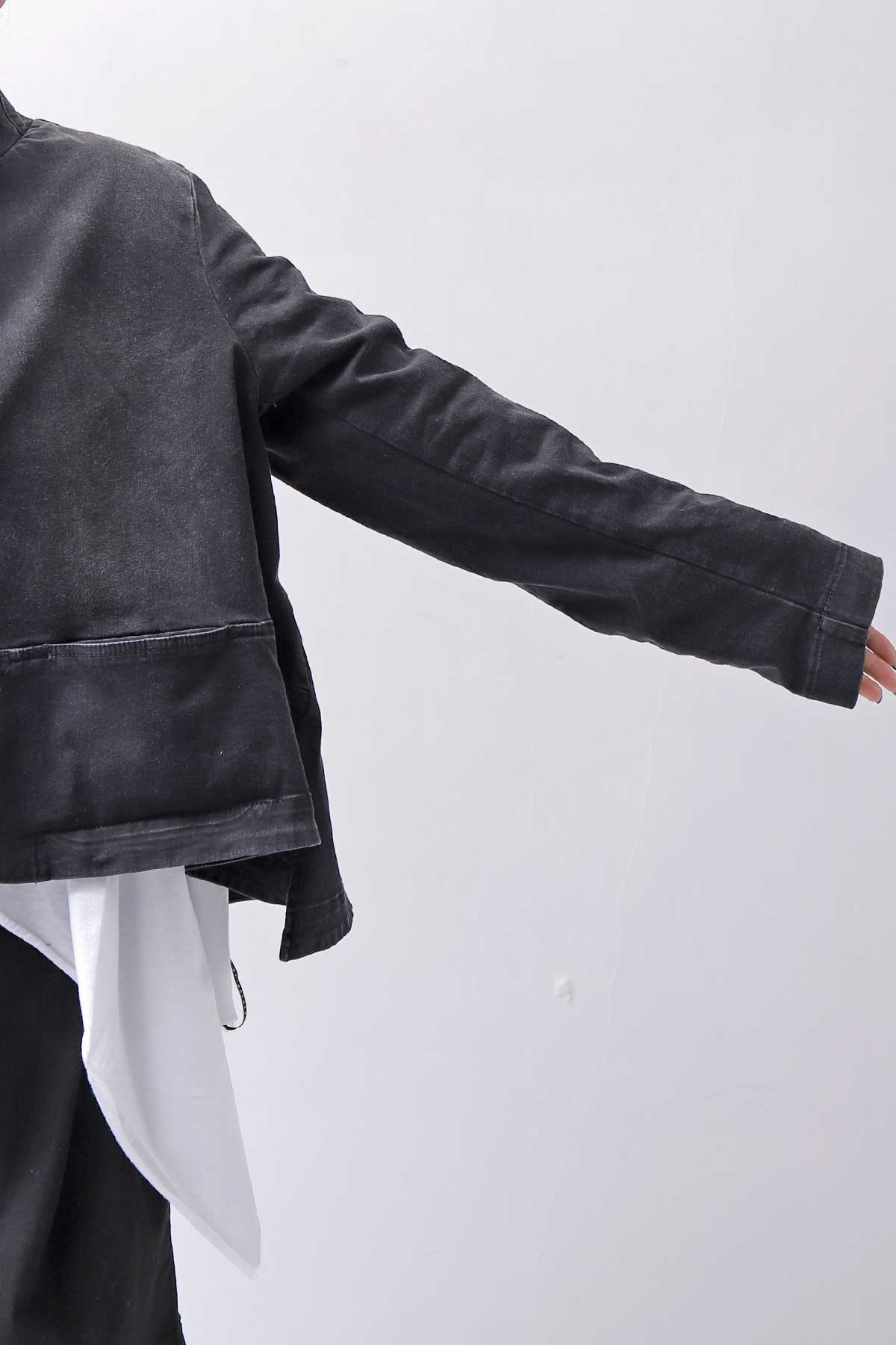 【PLÜ】 SUPER STRETCH COTTON DENIM WIDE SHORT JACKET PL17J_BLACK WASH