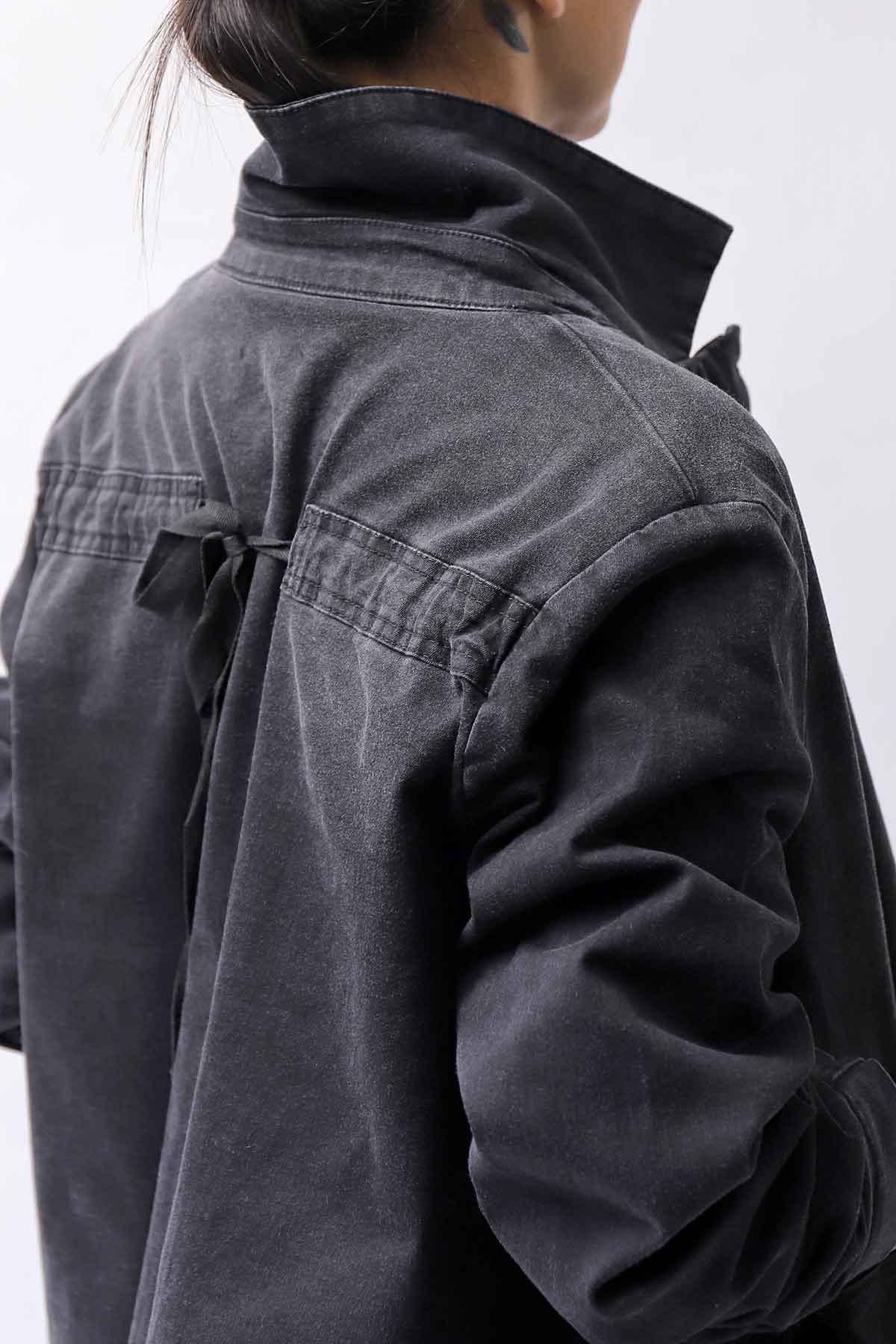 【PLÜ】 SUPER STRETCH COTTON DENIM WIDE SHORT JACKET PL17J_BLACK WASH