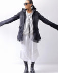 【PLÜ】 SUPER STRETCH COTTON DENIM HOODIE TULLE JACKET PL19_BLACK WASH