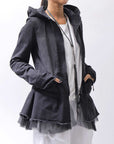 【PLÜ】 SUPER STRETCH COTTON DENIM HOODIE TULLE JACKET PL19_BLACK WASH