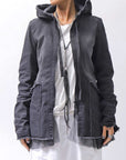 【PLÜ】 SUPER STRETCH COTTON DENIM HOODIE TULLE JACKET PL19_BLACK WASH
