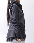 【PLÜ】 SUPER STRETCH COTTON DENIM HOODIE TULLE JACKET PL19_BLACK WASH
