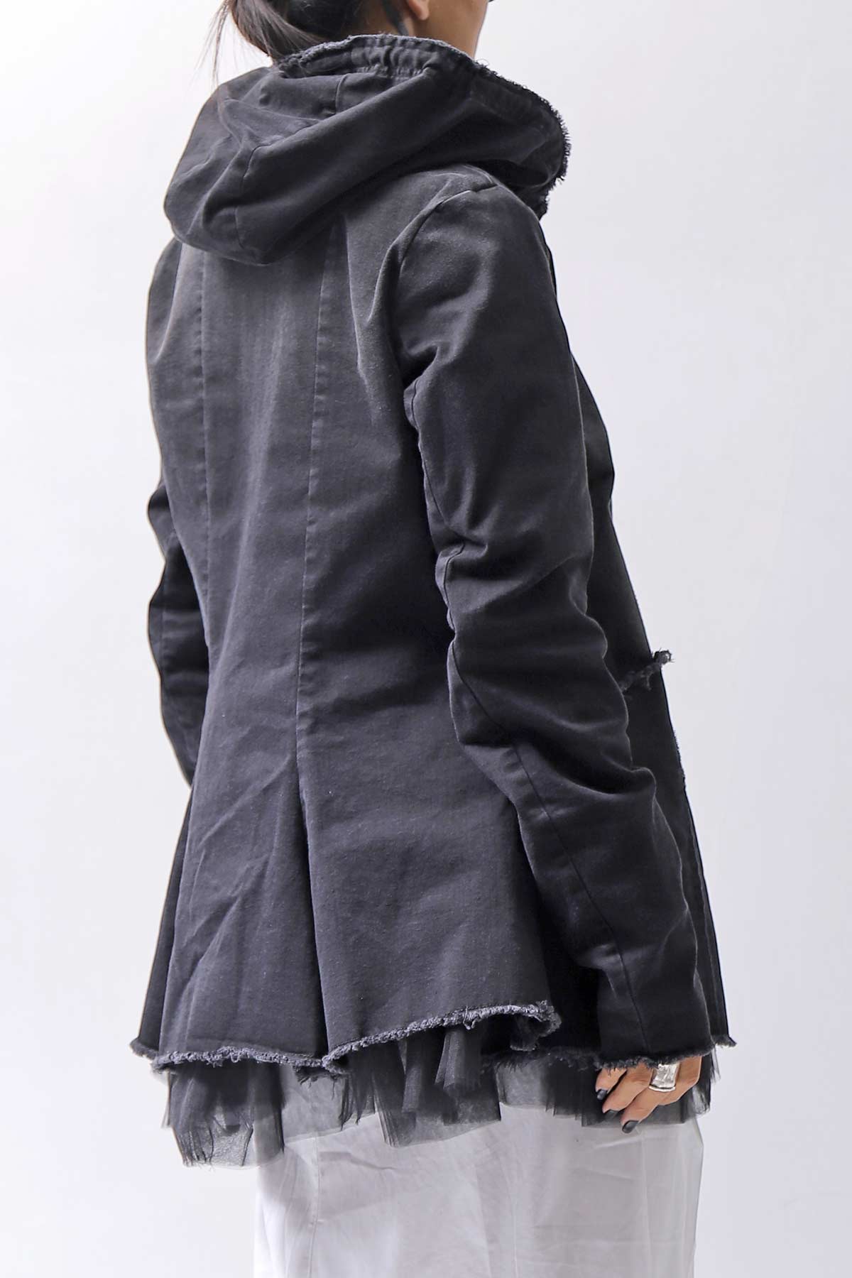 【PLÜ】 SUPER STRETCH COTTON DENIM HOODIE TULLE JACKET PL19_BLACK WASH