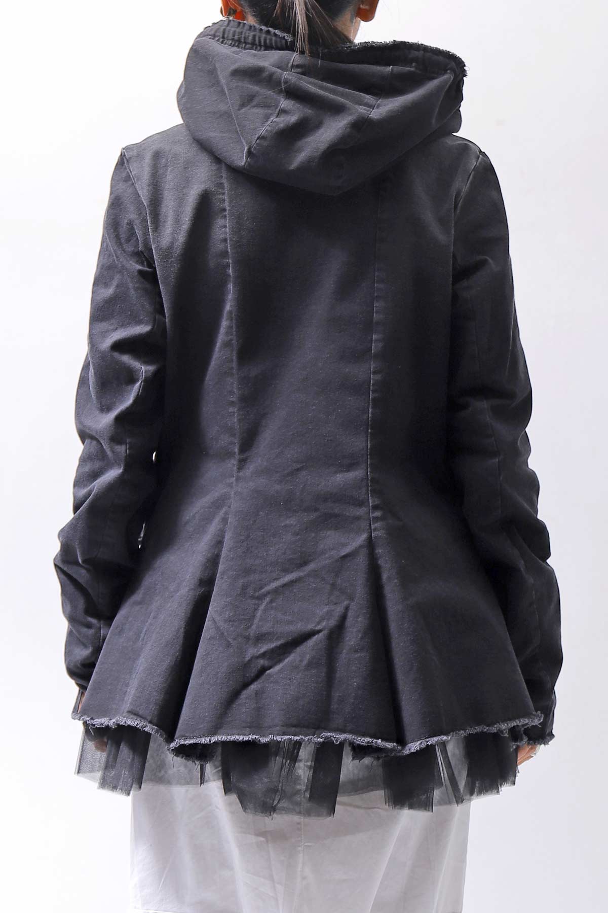 【PLÜ】 SUPER STRETCH COTTON DENIM HOODIE TULLE JACKET PL19_BLACK WASH