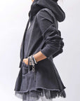 【PLÜ】 SUPER STRETCH COTTON DENIM HOODIE TULLE JACKET PL19_BLACK WASH