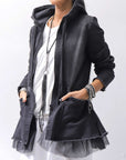 【PLÜ】 SUPER STRETCH COTTON DENIM HOODIE TULLE JACKET PL19_BLACK WASH
