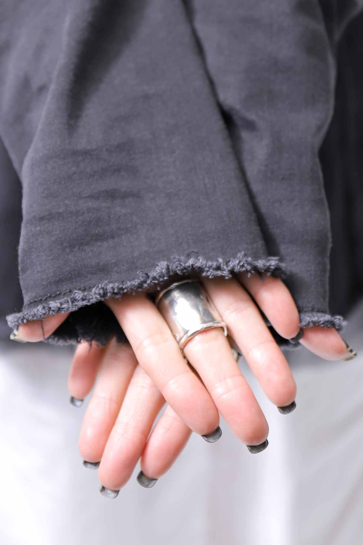 【PLÜ】 SUPER STRETCH COTTON DENIM HOODIE TULLE JACKET PL19_BLACK WASH