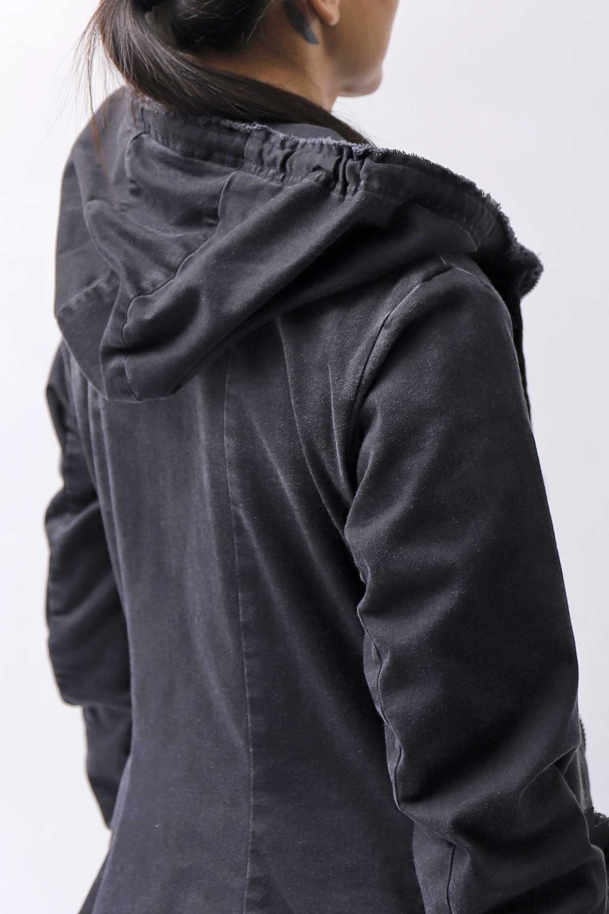 【PLÜ】 SUPER STRETCH COTTON DENIM HOODIE TULLE JACKET PL19_BLACK WASH