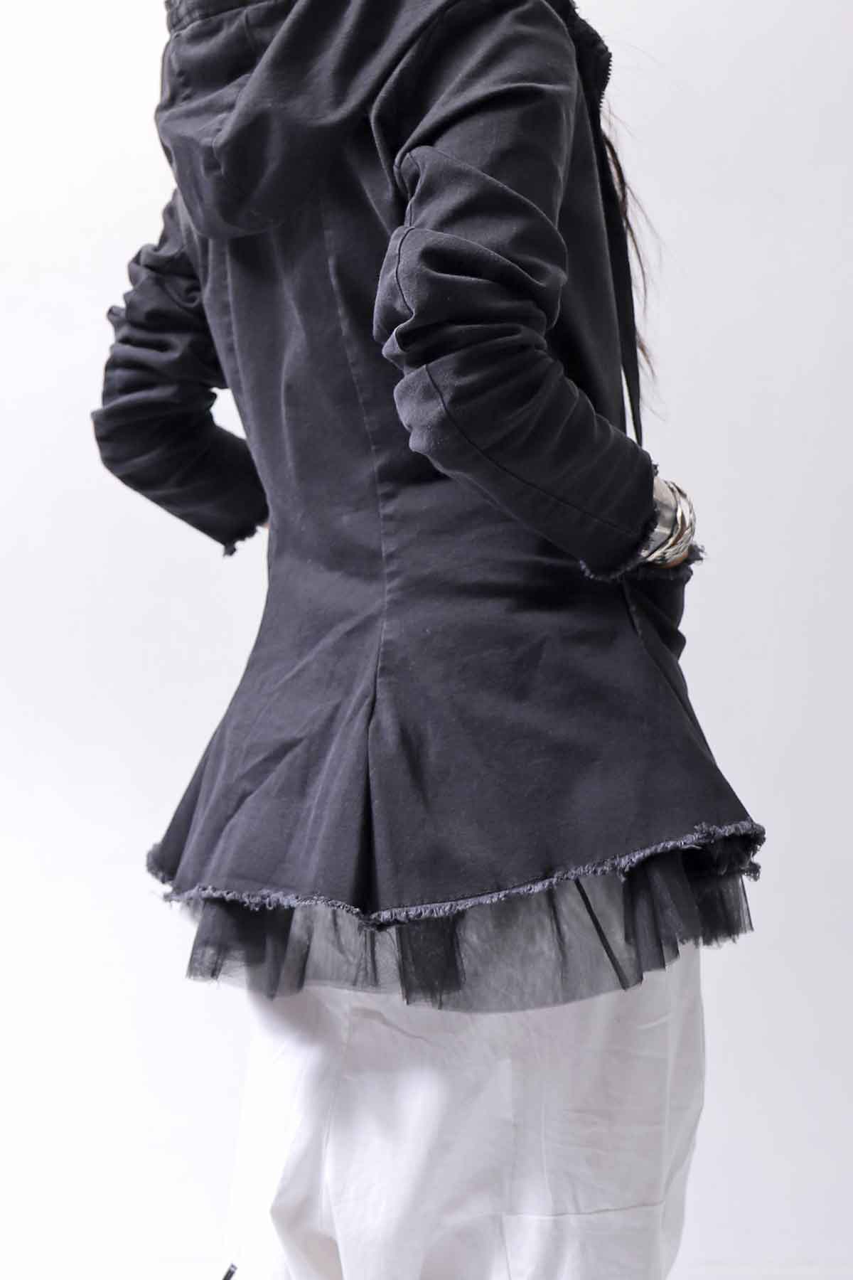 【PLÜ】 SUPER STRETCH COTTON DENIM HOODIE TULLE JACKET PL19_BLACK WASH