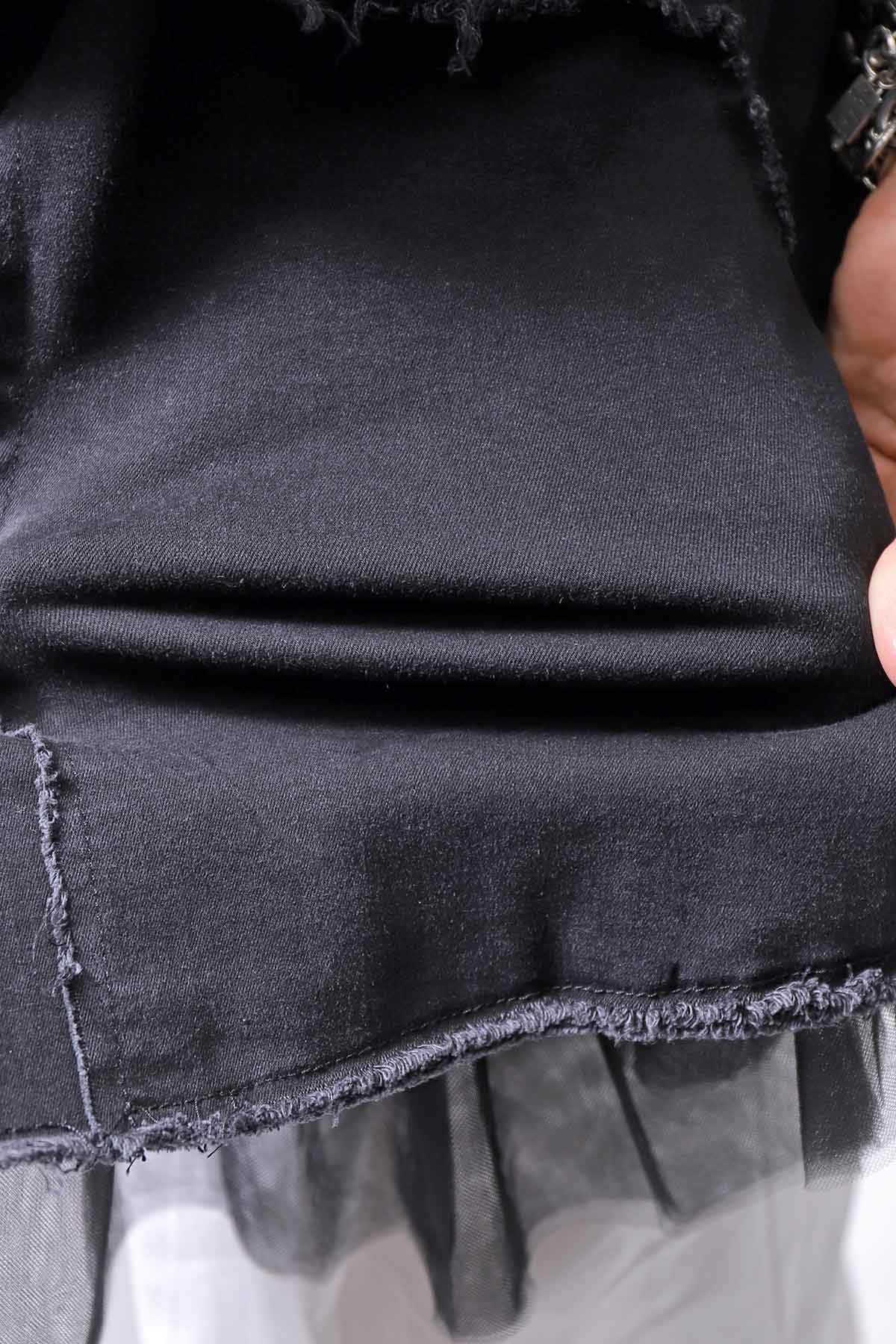 【PLÜ】 SUPER STRETCH COTTON DENIM HOODIE TULLE JACKET PL19_BLACK WASH