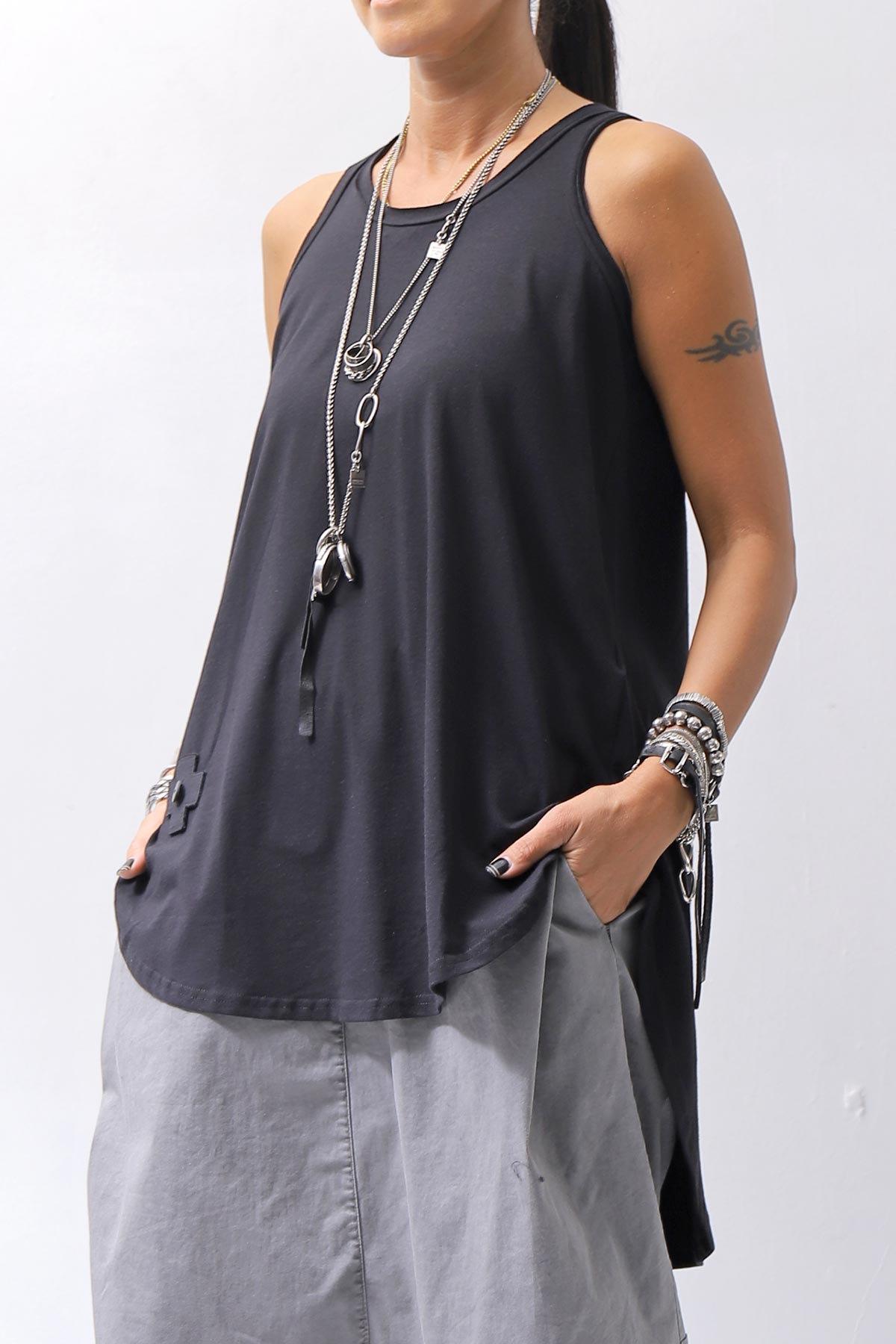 【PLÜ】 COTTON STRETCH TANK TOP PL12_BLACK
