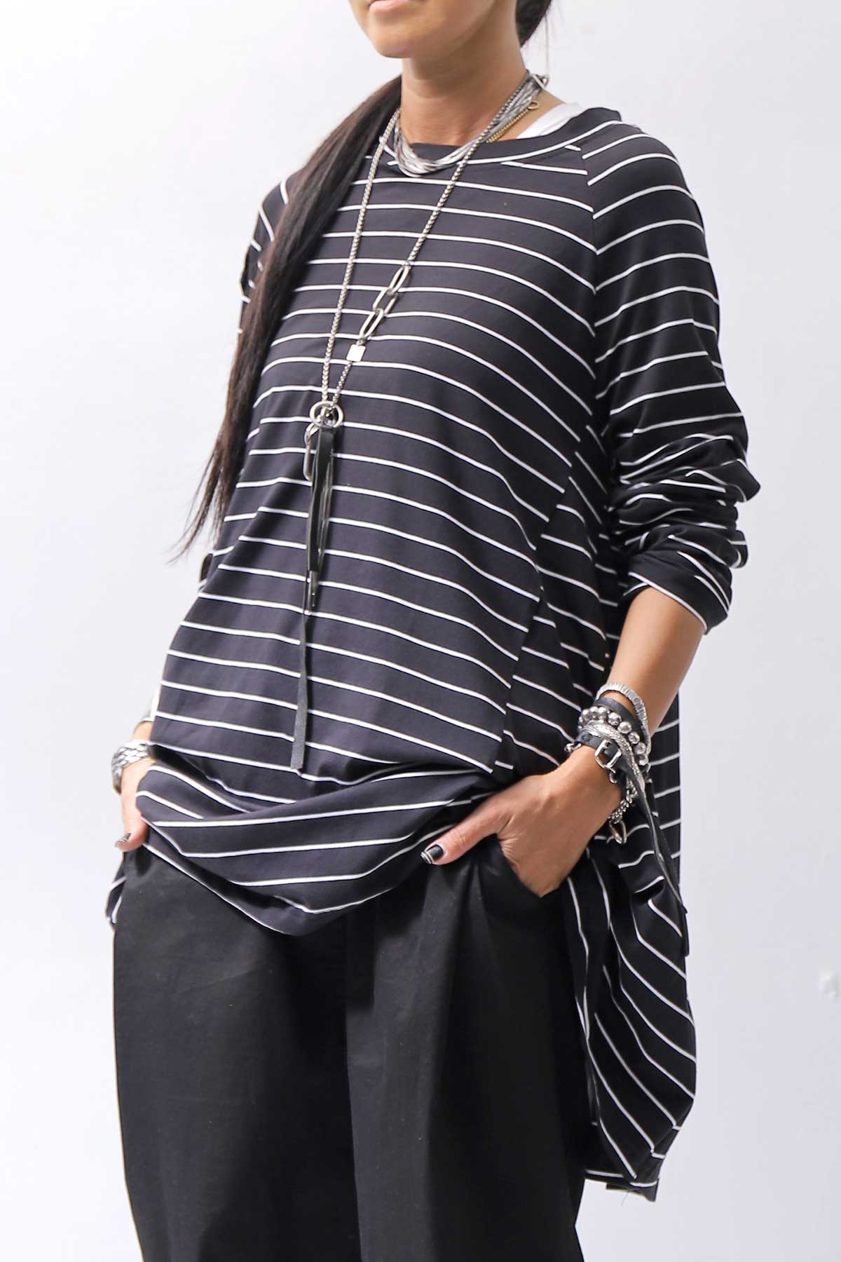 【PLÜ】 COTTON STRETCH TOP PL17T_STRIPE