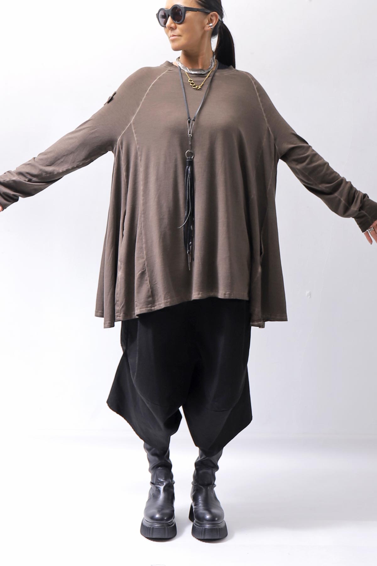 【PLÜ】 COTTON STRETCH TOP PL17T_CHOCOLATE