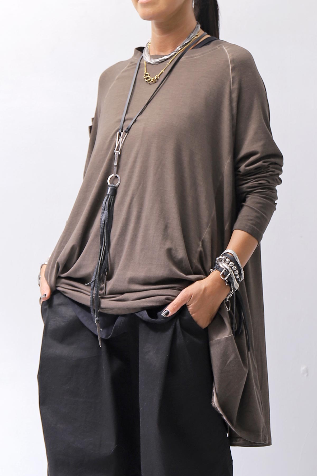 【PLÜ】 COTTON STRETCH TOP PL17T_CHOCOLATE