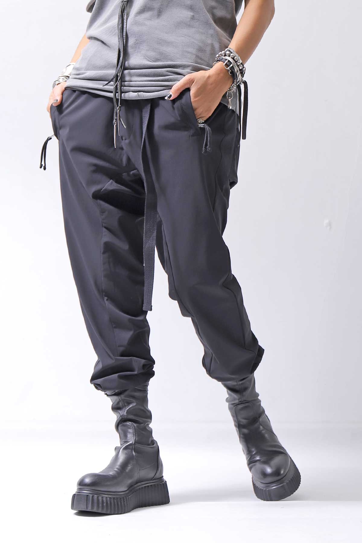 【thom/krom】 UNISEX SUPER STRETCH NYLON RIB PANTS MP29_BLACK