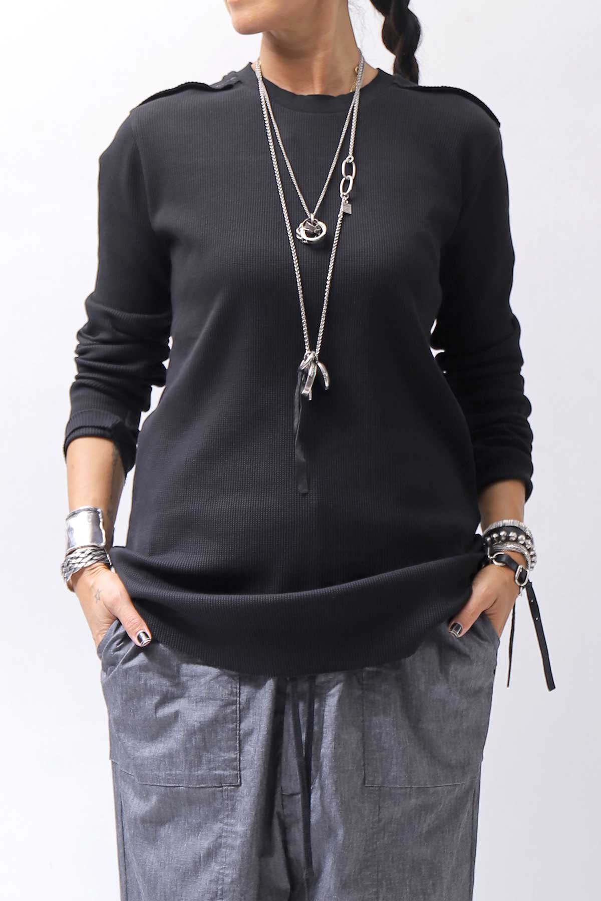 【thom/krom】 UNISEX WAFFLE COTTON LONG SLEEVE MT898_BLACK