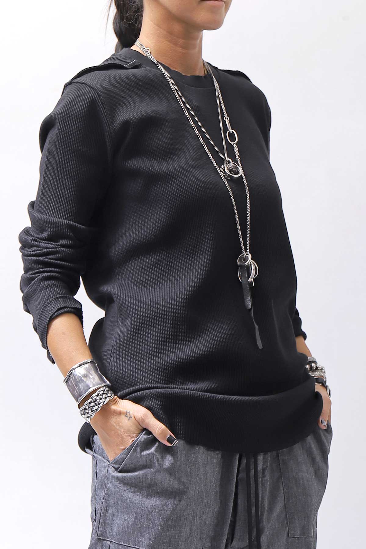 【thom/krom】 UNISEX WAFFLE COTTON LONG SLEEVE MT898_BLACK