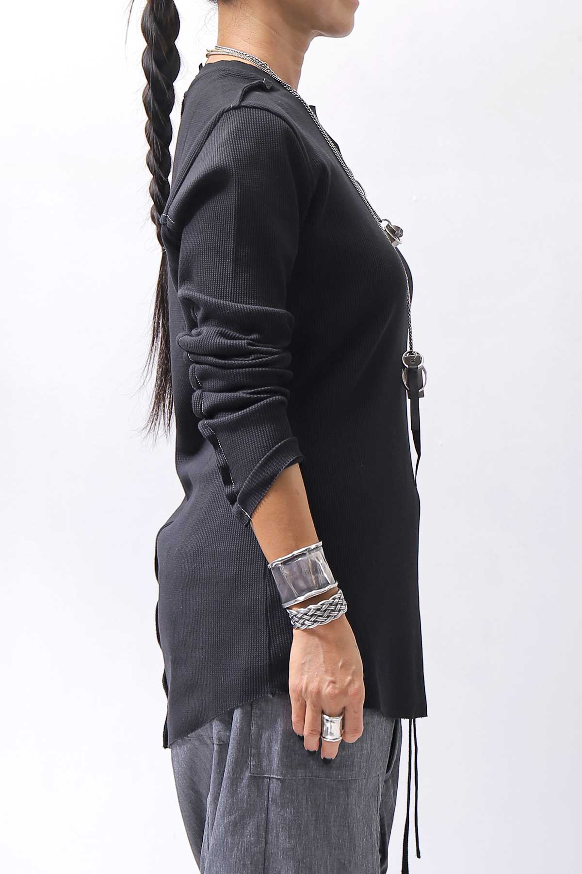 【thom/krom】 UNISEX WAFFLE COTTON LONG SLEEVE MT898_BLACK