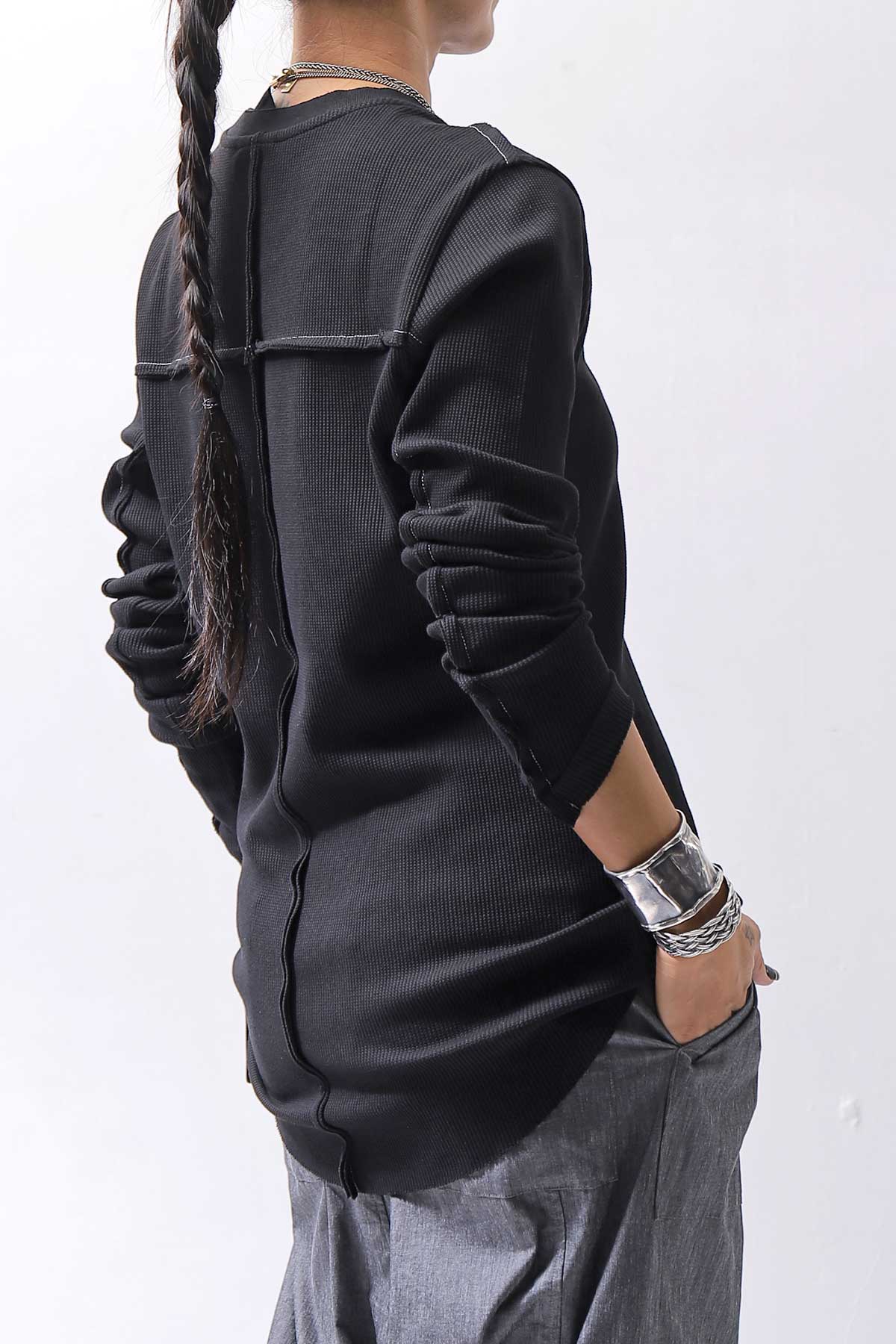 【thom/krom】 UNISEX WAFFLE COTTON LONG SLEEVE MT898_BLACK