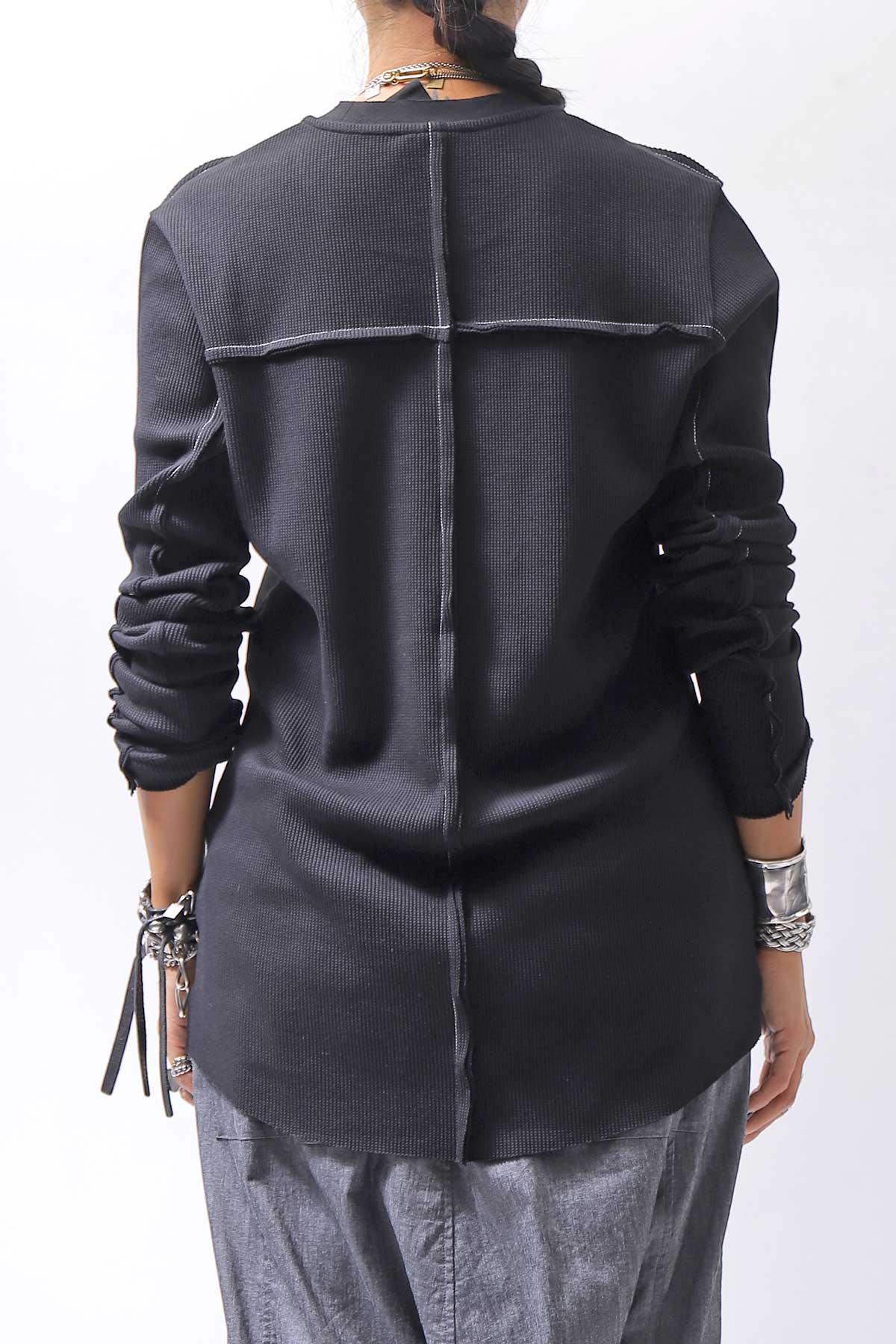 【thom/krom】 UNISEX WAFFLE COTTON LONG SLEEVE MT898_BLACK