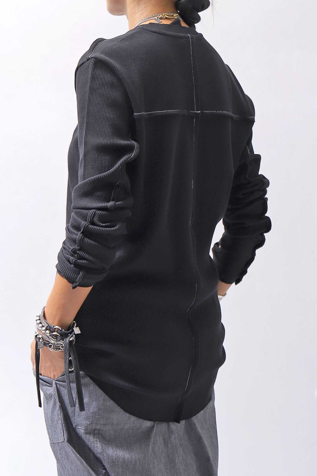 【thom/krom】 UNISEX WAFFLE COTTON LONG SLEEVE MT898_BLACK