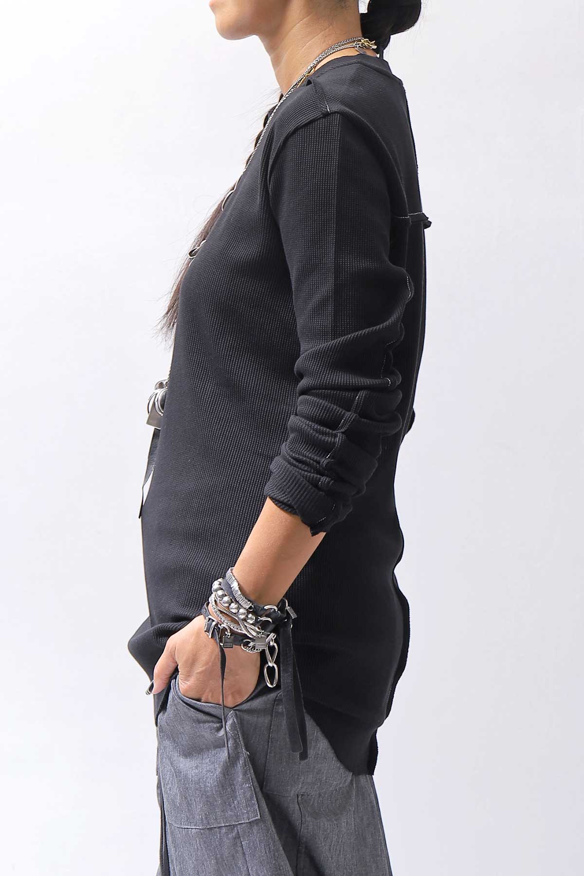 【thom/krom】 UNISEX WAFFLE COTTON LONG SLEEVE MT898_BLACK