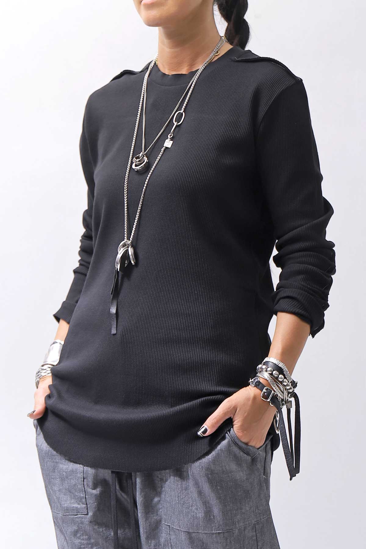 【thom/krom】 UNISEX WAFFLE COTTON LONG SLEEVE MT898_BLACK