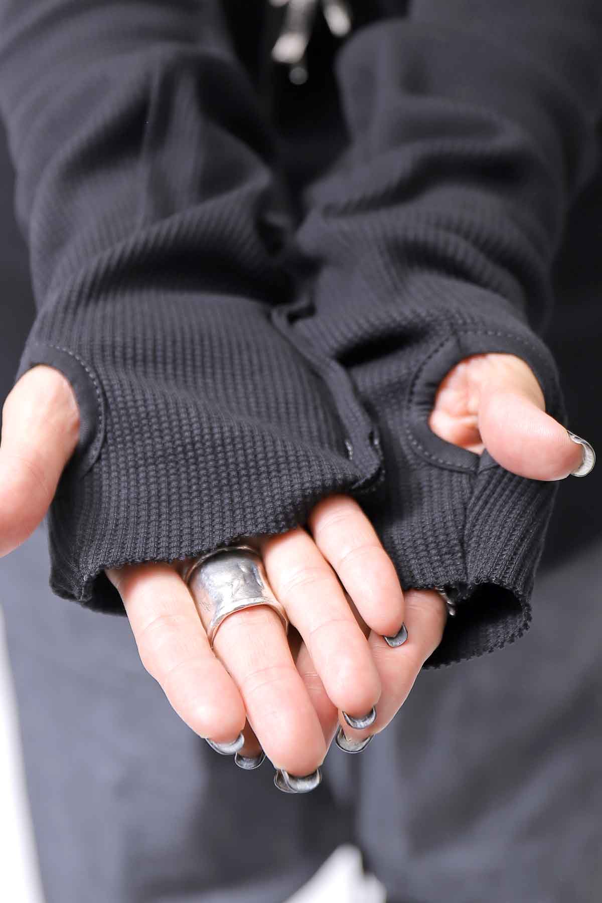 【thom/krom】 UNISEX WAFFLE COTTON LONG SLEEVE MT898_BLACK