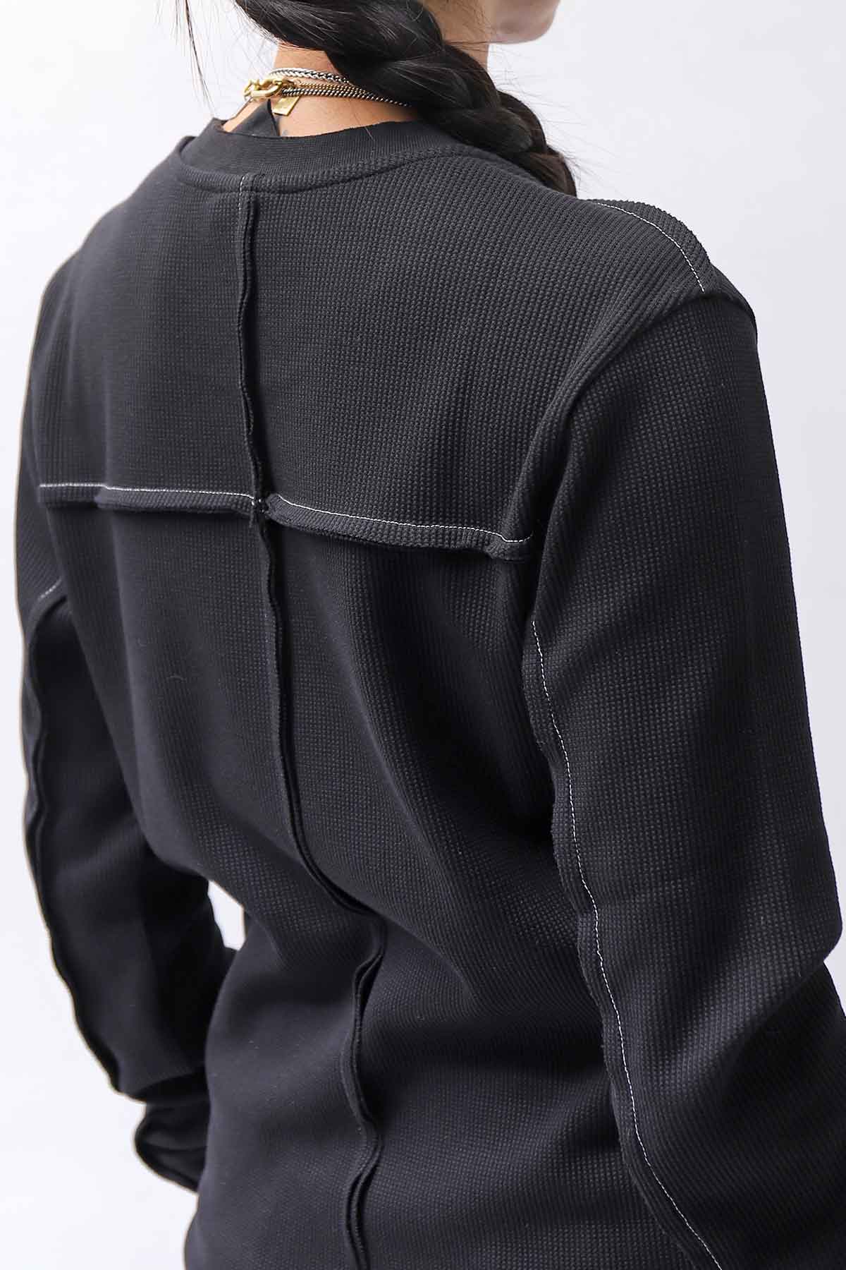 【thom/krom】 UNISEX WAFFLE COTTON LONG SLEEVE MT898_BLACK