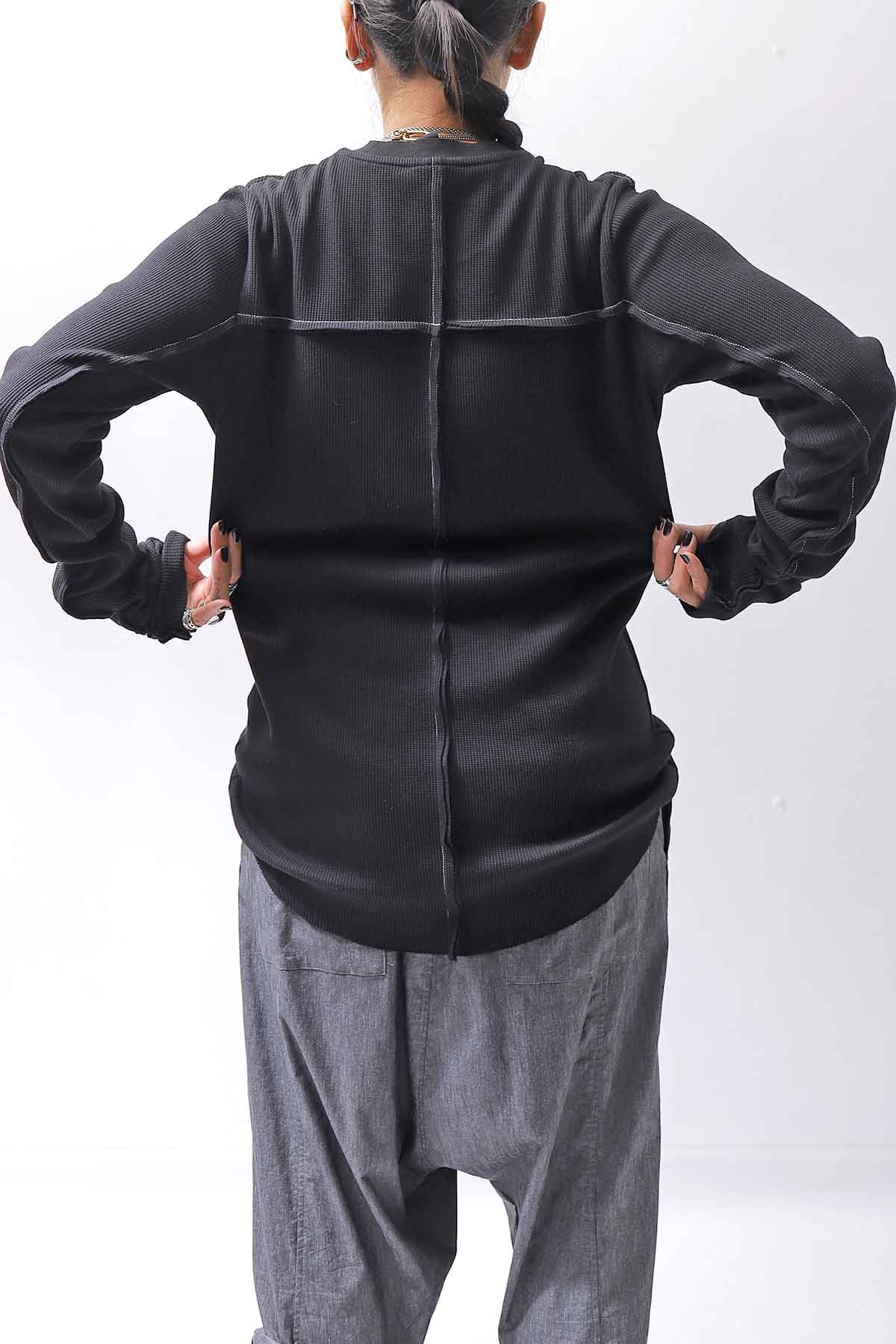 【thom/krom】 UNISEX WAFFLE COTTON LONG SLEEVE MT898_BLACK