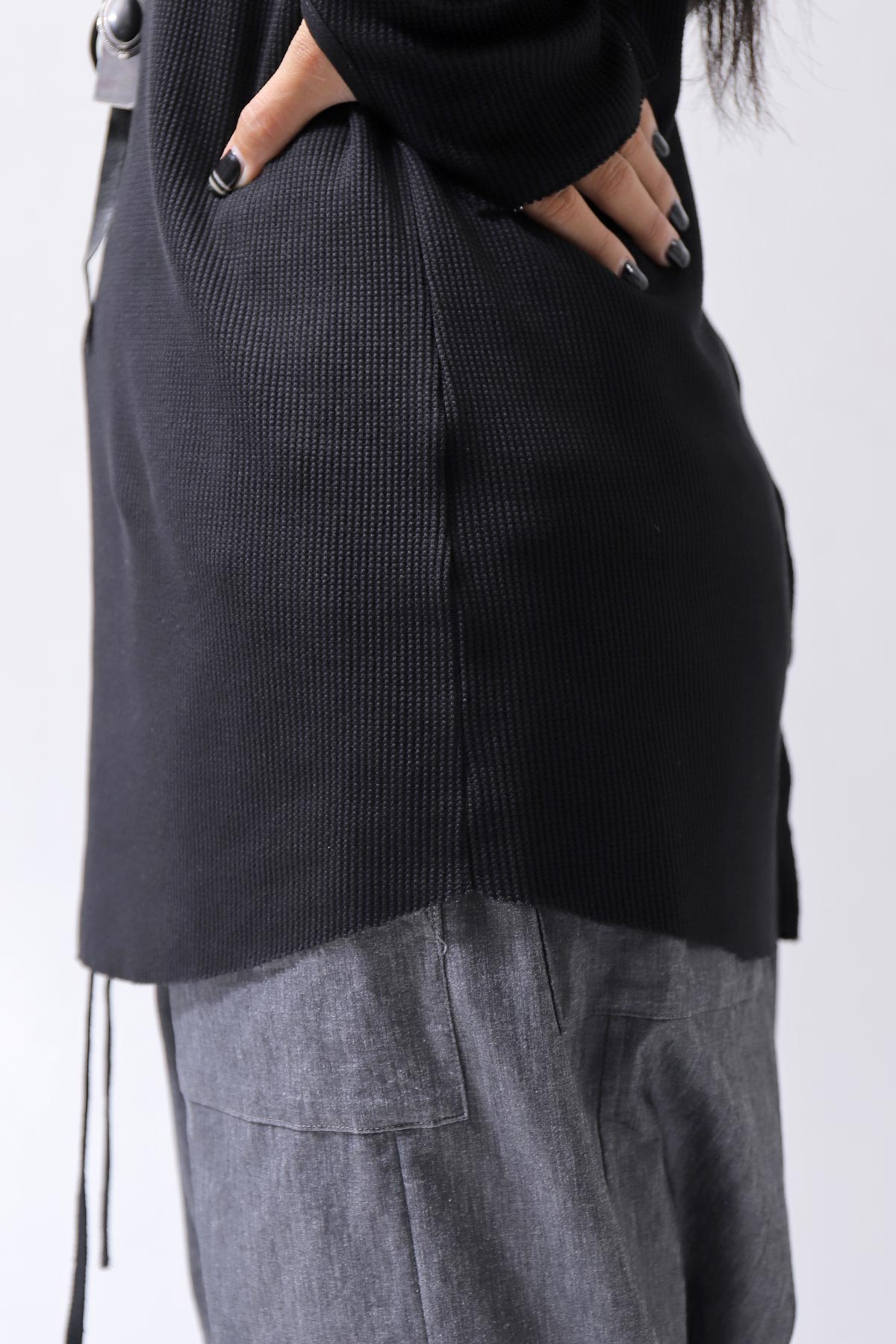 【thom/krom】 UNISEX WAFFLE COTTON LONG SLEEVE MT898_BLACK