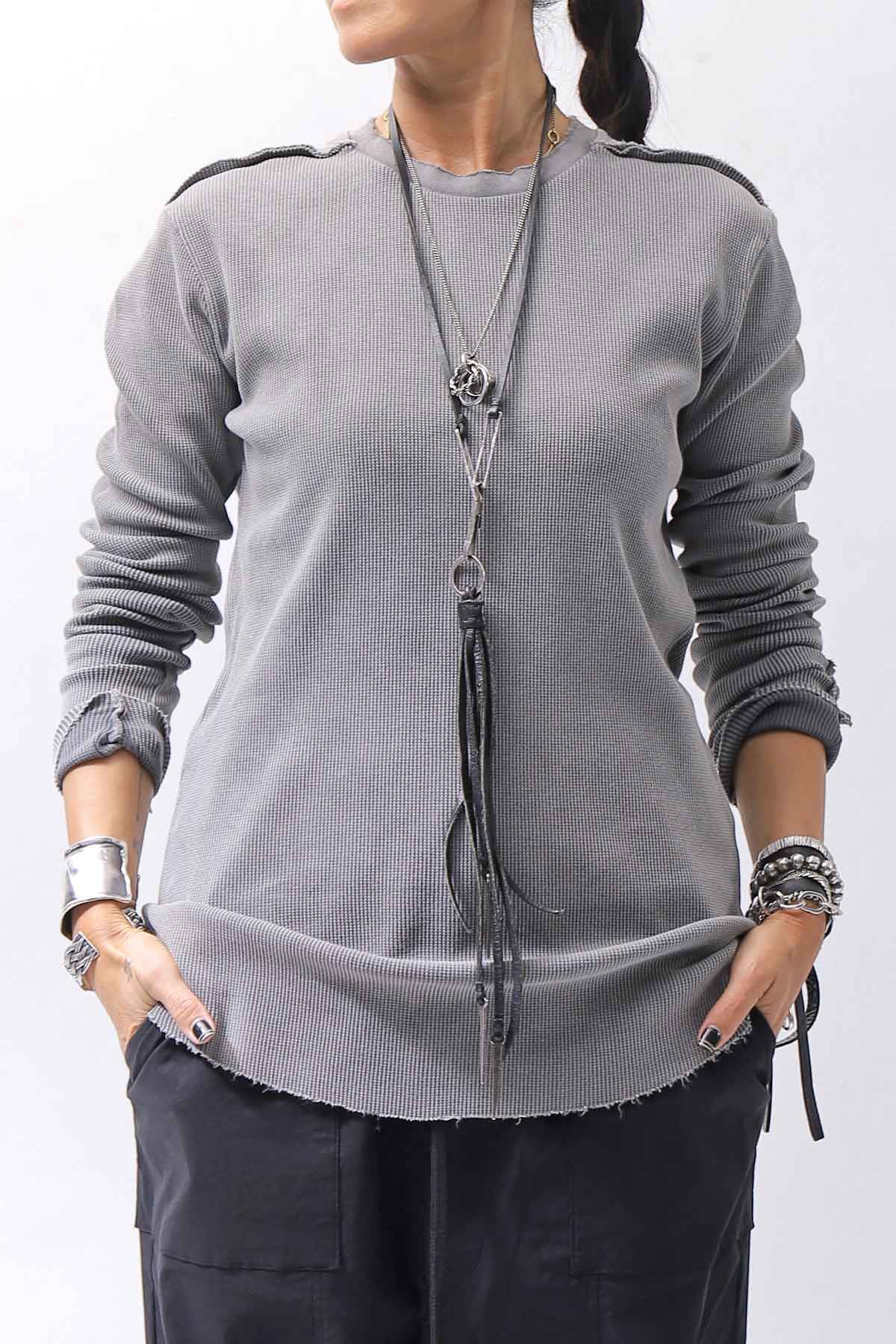 【thom/krom】 UNISEX WAFFLE COTTON LONG SLEEVE MT898_USED GREY