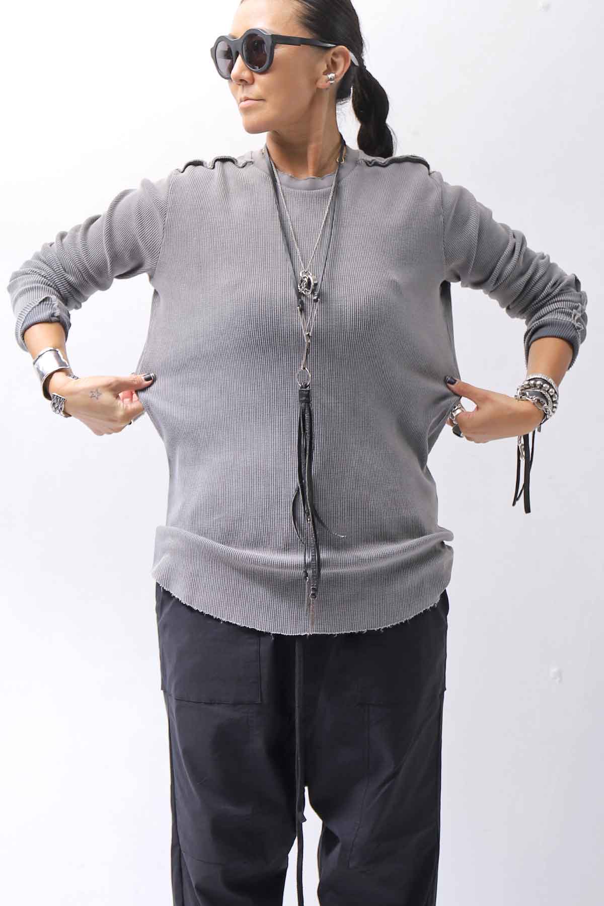 【thom/krom】 UNISEX WAFFLE COTTON LONG SLEEVE MT898_USED GREY