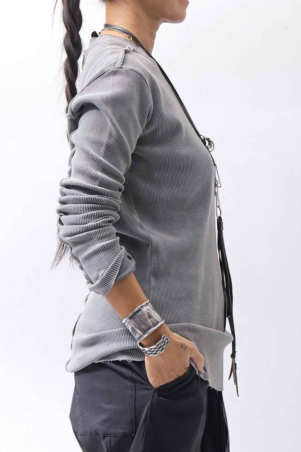 【thom/krom】 UNISEX WAFFLE COTTON LONG SLEEVE MT898_USED GREY