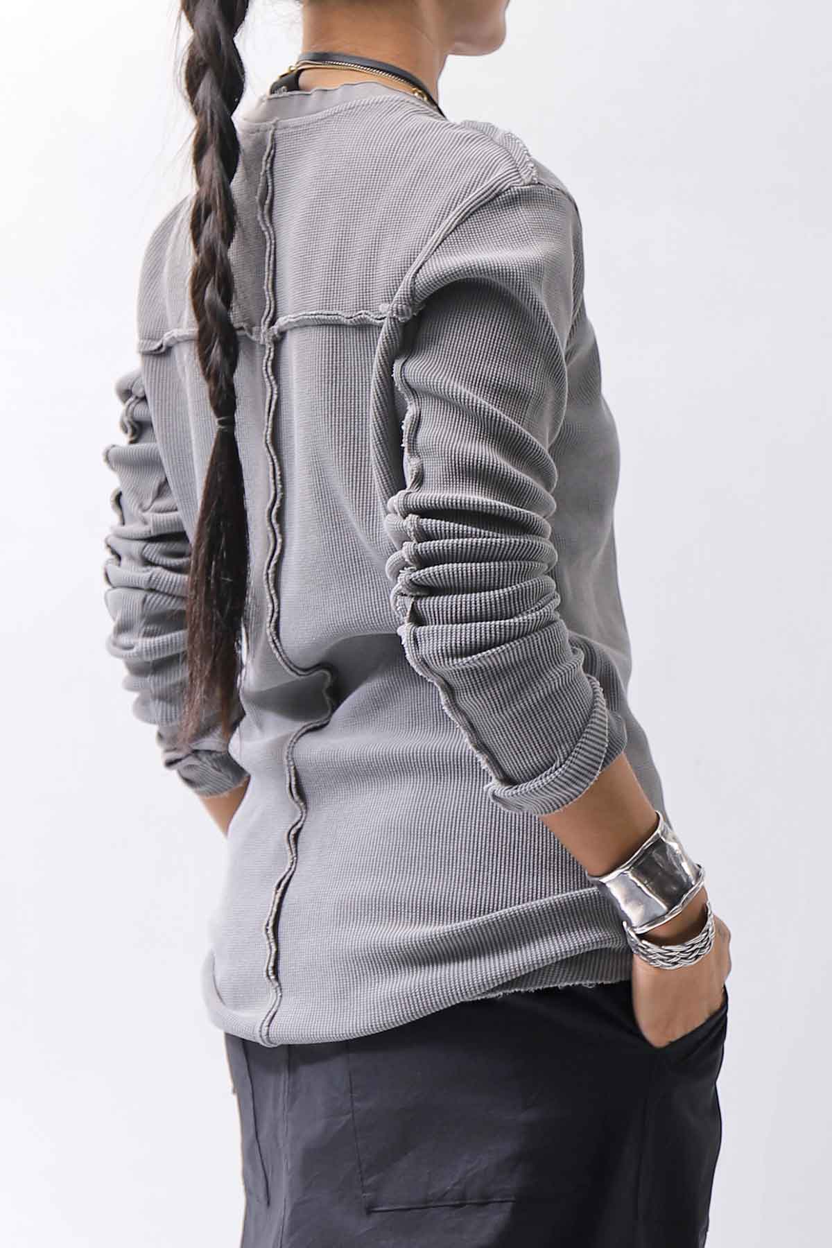 【thom/krom】 UNISEX WAFFLE COTTON LONG SLEEVE MT898_USED GREY